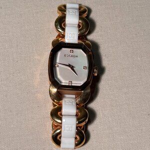 NWOT Escada Charlene Diamond Accent Rose Gold White Link Bracelet Watch